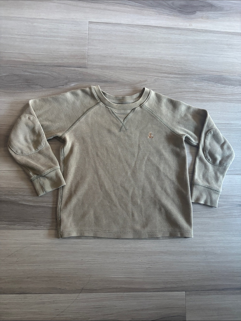 GAP Kids Beige Crew Sweatshirt with Elbow Patches and Logo